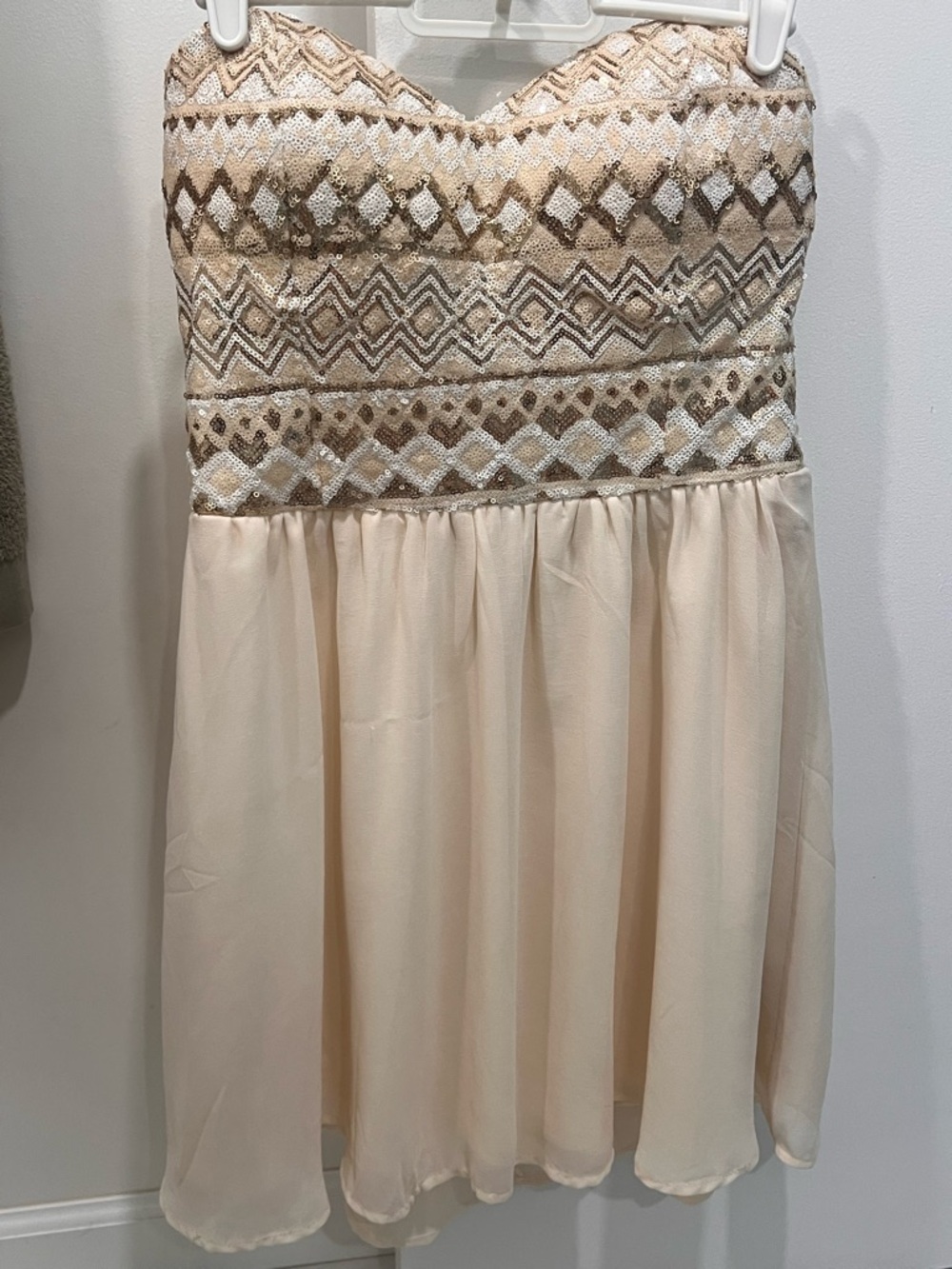 Papaya Ivory Strapless Dress with Sequin Trim